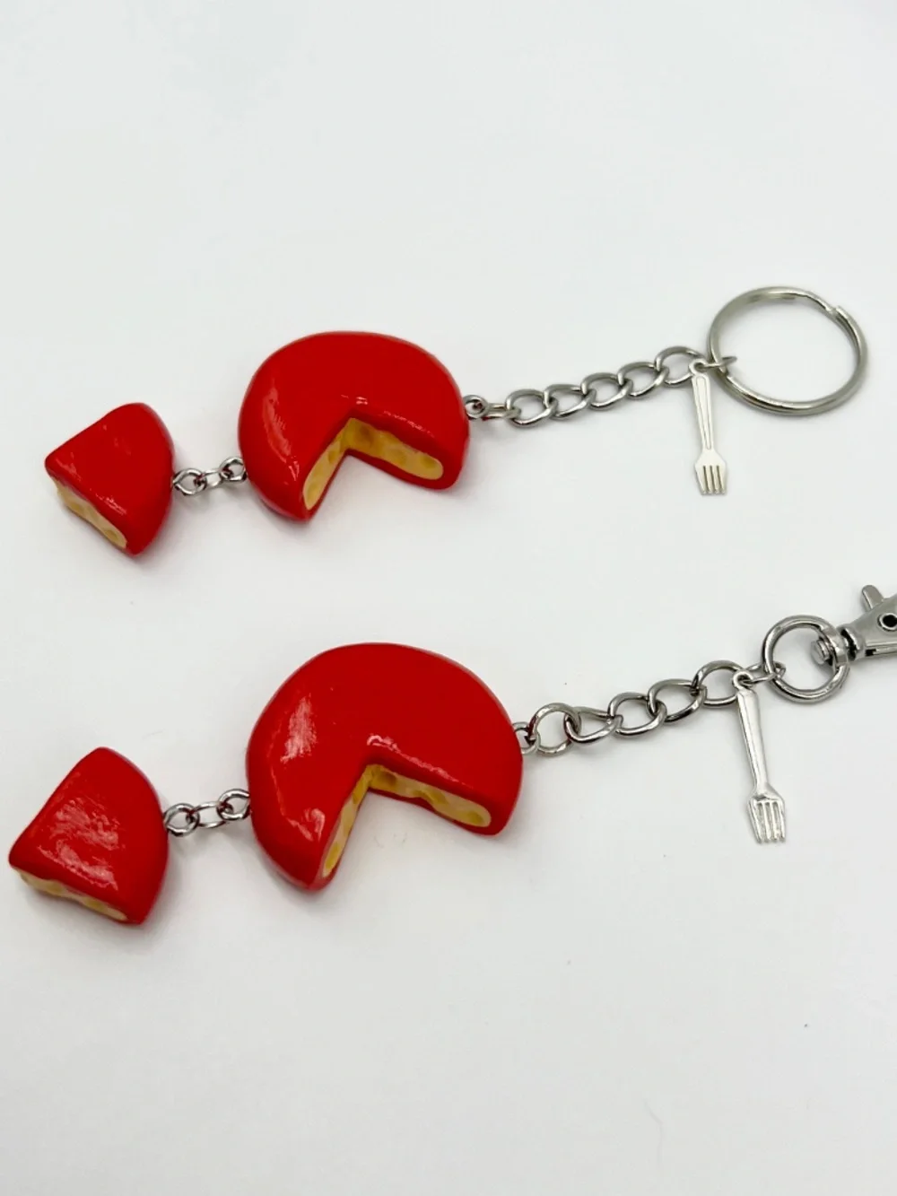 Brie & Gouda Cheese Keychain or Bag Clip | Handmade Cheese Rounds Accessory